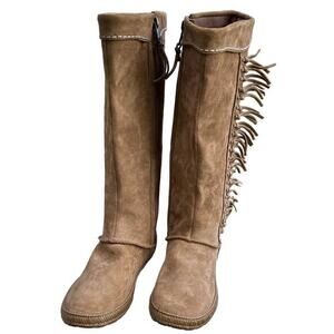 UGG boots size 5 NEW moccasin fringe, tall brown suede leather‎ western festival